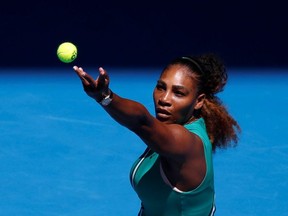 Serena Williams of the U.S. serves to Czech Republic's Karolina Pliskova. REUTERS/Kim Kyung-Hoon/File Photo ORG XMIT: FW1