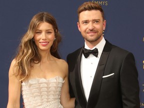 Jessica Biel and Justin Timberlake attend the 70th Primetime Emmy Awards in Los Angeles, on Sept. 17, 2018.