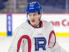 Laval Rocket forward Mike McCarron takes part in practice at Place Bell on March 6, 2018.