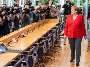 German Chancellor Angela Merkel arrives at her annual press conference on July 19, 2019 in Berlin, Germany. Merkel is in her fourth term as chancellor and will not seek another term after her current term ends in 2021.