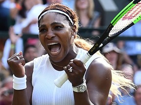 US player Serena Williams celebrates beating Italia's Giulia Gatto-Monticone during their women's singles first round match on the second day of the 2019 Wimbledon Championships at The All England Lawn Tennis Club in Wimbledon, southwest London, on July 2, 2019.