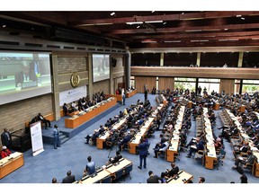 This picture taken on July 10, 2019 shows a general view of the African-Regional High Level Conference on counter-terrorism in Nairobi during its opening session presided over by UN Secretary General Antonio Guterres and Kenya's President Uhuru Kenyatta.