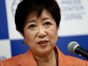 Tokyo Governor Yuriko Koike speaks during a briefing on preparations for the 2020 Olympics and Paralympics in Tokyo on July 18, 2019.