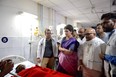 On July 19, 2019, Indian politician Priyanka Gandhi Vadra (2L) meets Sonbhadra massacre victims at the Banaras Hindu University (BHU) Trauma Centre in Varanasi. - Nine people were killed on July 17, after two groups clashed over a disputed patch of farmland in the northern Indian state of Uttar Pradesh, police said. Three others were injured during the fighting that broke-out after a local politician tried to take possession of a piece of land from residents of Sapahi village in state's remote Sonbhadra district. (AFP/Getty Images)