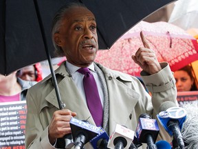 In this file photo taken on May 13, 2019 Al Sharpton speaks to the press after a disciplinary hearing took place for police officer Daniel Pantaleo in New York City. (KENA BETANCUR/AFP/Getty Images)
