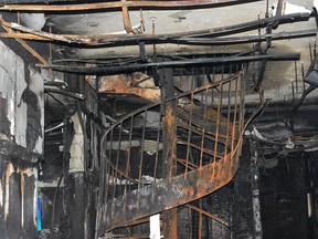 A general view inside of the Kyoto Animation studio building hit by a fire on July 18, killing dozens of people, in Kyoto on July 20, 2019.