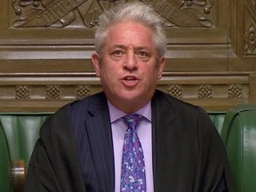 John Bercow, Speaker of Britain's House of Commons, addresses lawmakers during a parliamentary session, April 3, 2019.