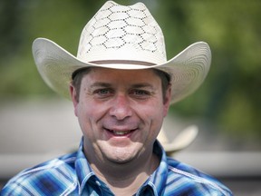 Conservative Leader Andrew Scheer, attends a Stampede breakfast in Calgary, Saturday, July 6, 2019.