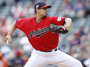 Carlos Carrasco #59 of the Cleveland Indians pitches in the second inning against the Chicago White Sox at Progressive Field on May 9, 2019 in Cleveland, Ohio. (Photo by Joe Robbins/Getty Images)