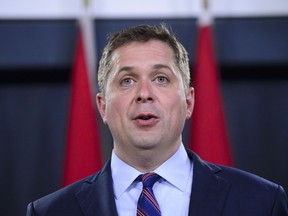 Conservative Leader Andrew Scheer reacts to Prime Minister Justin Trudeau's announcement regarding the government's decision on the Trans Mountain Expansion Project in Ottawa on June 18, 2019.