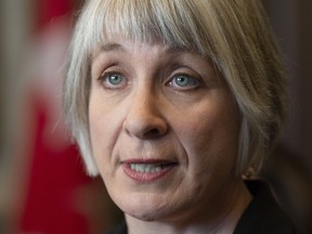 Employment, Workforce Development and Labour Minister Patty Hajdu comments on the Ontario budget in the Foyer of the House of Commons in Ottawa, Friday April 12, 2019.