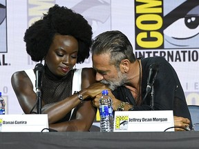 Danai Gurira and Jeffrey Dean Morgan speak at "The Walking Dead" panel during Comic-Con International at San Diego Convention Center on July 19, 2019 in San Diego. (Kevin Winter/Getty Images)