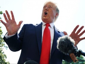 U.S. President Donald Trump speaks to members of the media prior to his departure from the White House in Washington, D.C., on Friday, July 5, 2019.