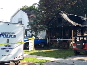 York Regional Police homicide detectives are investigating after a dead body was found inside an Aurora house, located on Edward St., that went up in flames on Saturday, July 27, 2019. (@YRP photo)