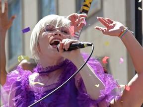 Canadian singer Carly Rae Jepsen performs on a float during one of North America's largest Pride parades in Toronto, Ontario, Canada June 23, 2019.