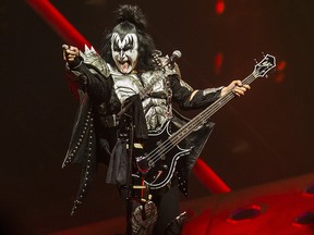 Singer-bassist Gene Simmons of Kiss performs during The End of the Road World Tour at the Scotiabank Arena in Toronto on Wednesday March 20, 2019. (Ernest Doroszuk/Toronto Sun)