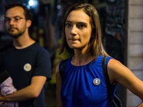Insurgent Democratic Socialist candidate Julia Salazar addresses the media after defeating incumbent Democrat State Senator Marty Dilan on Sept. 13, 2018 in New York City. (Scott Heins/Getty Images)