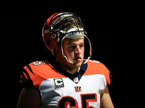 Offensive guard Clint Boling of the Cincinnati Bengals enters the field for the game against the Los Angeles Chargers at StubHub Center on December 9, 2018 in Carson, California.