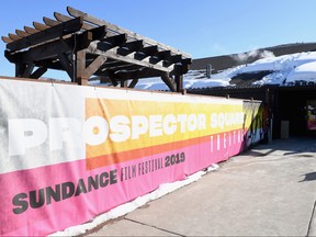 A view of signage outside of the Prospector Square Theatre during the Indie Episodic Program 1 during the 2019 Sundance Film Festival at Prospector Square Theatre on Jan. 29, 2019 in Park City, Utah.  (Sonia Recchia/Getty Images)