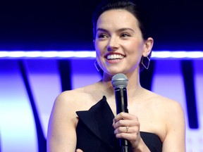Daisy Ridley (Rey) onstage during "The Rise of Skywalker" panel at the Star Wars Celebration at McCormick Place Convention Center on April 12, 2019 in Chicago.  (Daniel Boczarski/Getty Images for Disney)