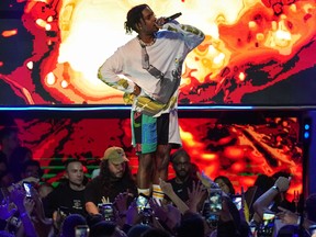 A$AP Rocky performs at the MARQUEE Singapore grand opening celebration on April 13, 2019 in Singapore.