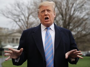 U.S. President Donald Trump talks to reporters as he leaves the White House April 05, 2019 in Washington, DC. Trump is traveling to Southern California to visit the U.S.-Mexico border and to Beverly Hills for a fundraiser.