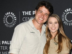 Chandler Powell and Bindi Irwin attend The Paley Center For Media Presents: An Evening With The Irwins: "Crikey! It's The Irwins" Screening And Conversation at The Paley Center for Media on May 3, 2019 in Beverly Hills, Calif. (Jon Kopaloff/Getty Images)
