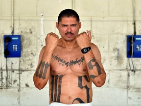 Former MS-13 gang leader Valmis Mejia a.k.a. 'el Bambi', is pictured at Santa Ana prison, 60 km northwest of San Salvador, on May 21, 2019.