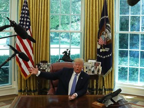 U.S. President Donald Trump speaks while he gets an update from administration officials on the Fentanyl epidemic, in the Oval Office at the White House on June 25, 2019 in Washington, DC.