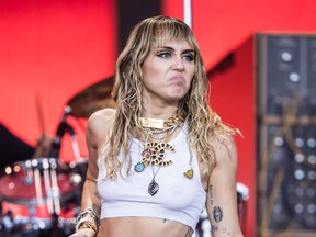 Miley Cyrus performs on the Pyramid stage on day five of Glastonbury Festival at Worthy Farm, Pilton on June 30, 2019 in Glastonbury, England. Ian Gavan/Getty Images
