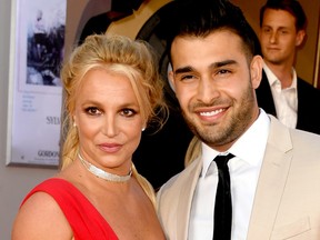 Britney Spears and Sam Asghari arrive at the premiere of Sony Pictures' "One Upon A Time...In Hollywood" at the Chinese Theatre on July 22, 2019 in Hollywood, Calif. (Kevin Winter/Getty Images)