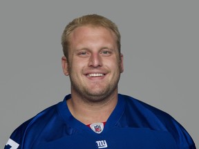 In this handout image provided by the NFL,  Mitch Petrus of the New York Giants poses for his NFL headshot circa 2011 in East Rutherford, New Jersey.