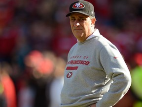 Defensive Coordinator Vic Fangio of the San Francisco 49ers looks on during pre-game warm ups before their game against the Arizona Cardinals at Candlestick Park on December 30, 2012 in San Francisco, Calif.  (Thearon W. Henderson/Getty Images)
