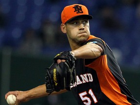 Pitcher Loek van Mil of the Netherlands pitches  during the World Baseball Classic Second Round Pool 1 game between the Netherlands and Cuba at Tokyo Dome on March 8, 2013 in Tokyo.  (Koji Watanabe/Getty Images)