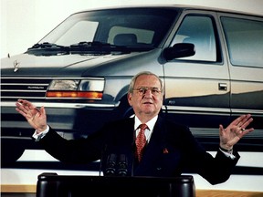 Former Chrysler chairman Lee A. Iacocca is seen during a Chrysler briefing on earnings in February 1991.