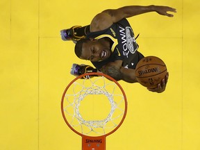 Andre Iguodala #9 of the Golden State Warriors attempts a shot against the Toronto Raptors during Game Six of the 2019 NBA Finals at ORACLE Arena on June 13, 2019 in Oakland, California. NOTE TO USER: User expressly acknowledges and agrees that, by downloading and or using this photograph, User is consenting to the terms and conditions of the Getty Images License Agreement. (Photo by Lachlan Cunningham/Getty Images)