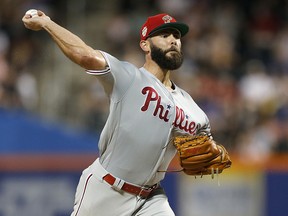 Jake Arrieta of the Philadelphia Phillies pitches against the New York Mets at Citi Field on July 6, 2019 in New York. (Jim McIsaac/Getty Images)