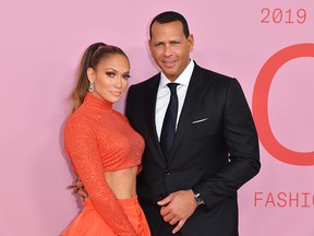 Jennifer Lopez and Alex Rodriguez arrive for the 2019 CFDA fashion awards at the Brooklyn Museum in New York City on June 3, 2019.