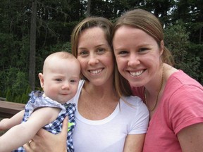 Kaydance Etchells, when she was nine months old, with her mothers Lauren Etchells, right , and Tasha Brown (left) , in June 2015.