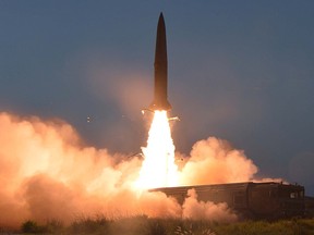 A view of North Korea's missile launch on Thursday, in this undated picture released by North Korea's Central News Agency (KCNA) on July 26, 2019. (KCNA/via REUTERS)