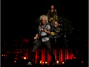 Guitarist Brian May, drummer Roger Taylor of band Queen and singer Adam Lambert perform during The Rhapsody Tour at The Forum in Inglewood, California, U.S., July 19, 2019.