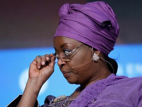 Nigeria's Petroleum Minister and OPEC's alternate president Diezani Alison-Madueke adjusts her glasses at the annual IHS CERAWeek conference in Houston March 4, 2014. (REUTERS/Rick Wilking/File Photo)