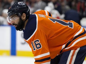 The Edmonton Oilers' Jujhar Khaira  during second period NHL action against the Florida Panthers at Rogers Place, in Edmonton Thursday Jan. 10, 2019.