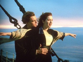 Actors Leonardo DiCaprio and Kate Winslet in a scene from the movie "Titanic".