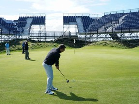 Our man Jon McCarthy puts from the front of the 18th green at Royal Portrush in Northern Ireland, site of the 2019 British Open.