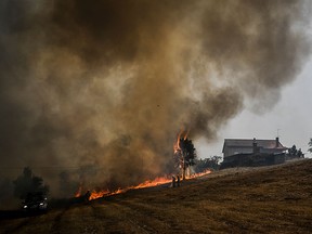 Firefighters arrive to extinguish a wildfire in the village of Casais de Sao Bento in Macao in central Portugal on July 22, 2019. (PATRICIA DE MELO MOREIRA/AFP/Getty Images)
