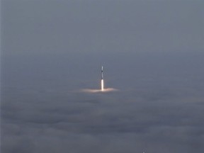 This image from video released by the U.S. Air Force shows the launch of a SpaceX Falcon 9 rocket carrying the Canada's Radarsat Constellation Mission (RCM) from Space Launch Complex-4 in Vandenberg Air Force Base, Calif., Wednesday, June 12, 2019. The federal government is looking to protect satellites from natural and artificial threats, according to a new tender issued Friday.