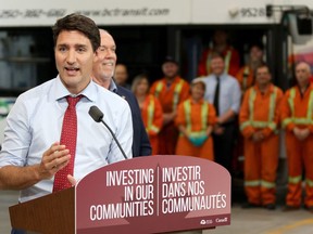 Prime Minister Justin Trudeau during a press conference at the BC Transit corporate office to announce new investments to improve transit in Victoria on Thursday, July 18, 2019.