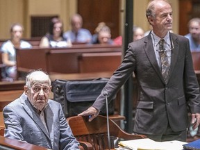 Albert Flick sits beside his attorney Allan Lobozzo before his trial Monday, July 15, 2019, in Auburn, Maine. Fick is charged with murder in last year's stabbing death of Kimberly Dobbie outside Lewiston laundromat.