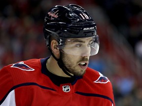Chandler Stephenson of the Washington Capitals looks on in the second period against the Vancouver Canucks at Capital One Arena on Jan. 9, 2018 in Washington, D.C.